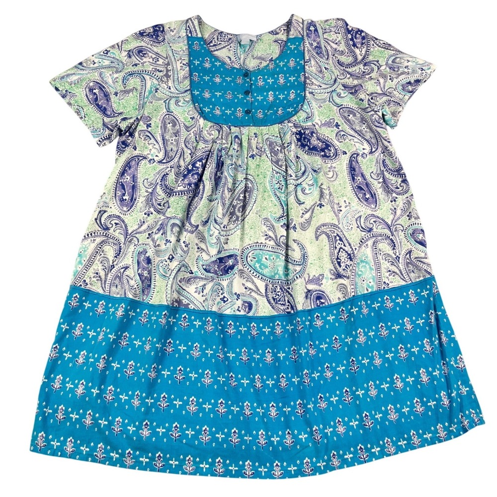Only Necessities Blue Paisley Cotton Nightgown Lounger Muumuu Plus Size 3X 30/32